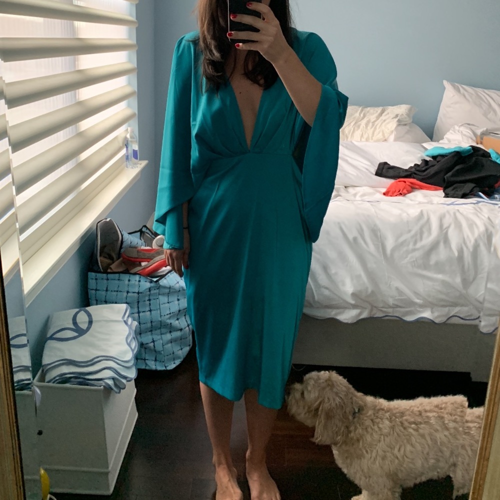 NWT ASOS Satin Deep Plunge Midi Dress, Sz. 8